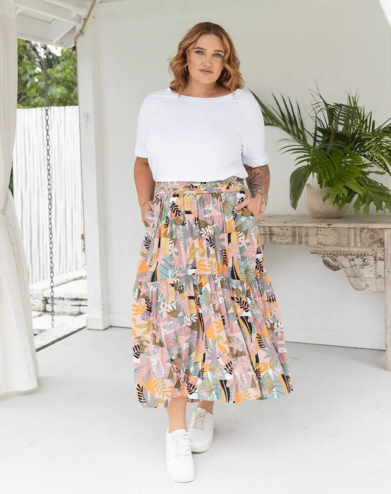 💙 KIRA Long Peachy Multi-Colour Floral Skirt