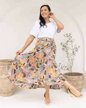💙 KIRA Long Peachy Multi-Colour Floral Skirt