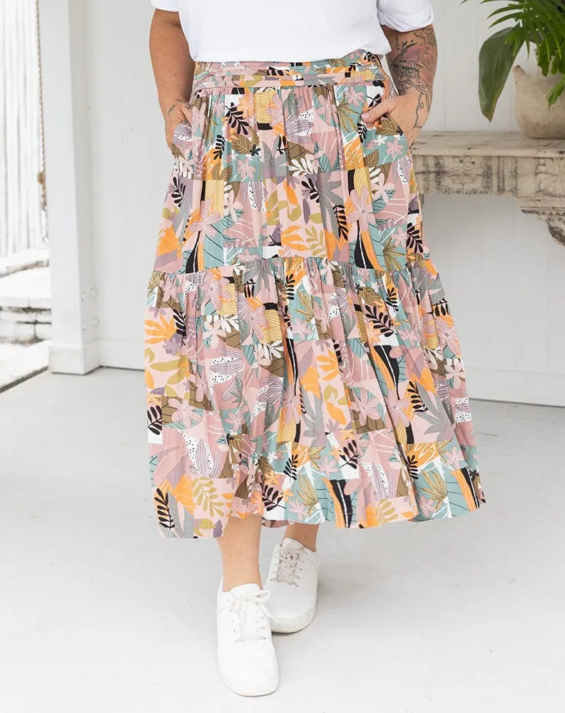 💙 KIRA Long Peachy Multi-Colour Floral Skirt