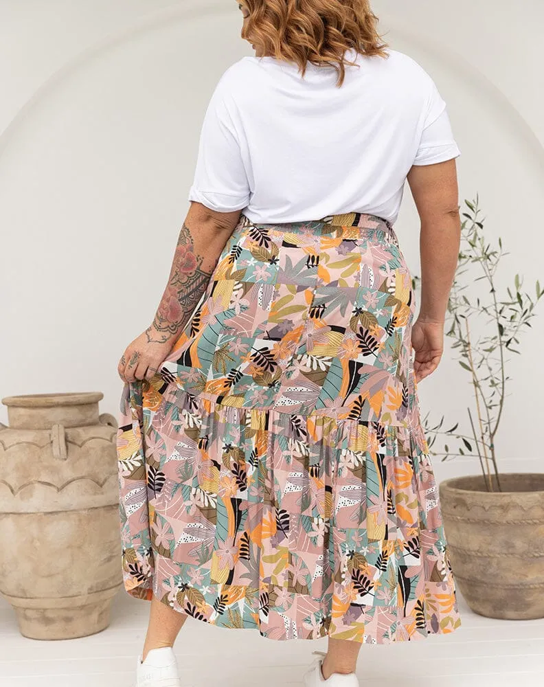 💙 KIRA Long Peachy Multi-Colour Floral Skirt
