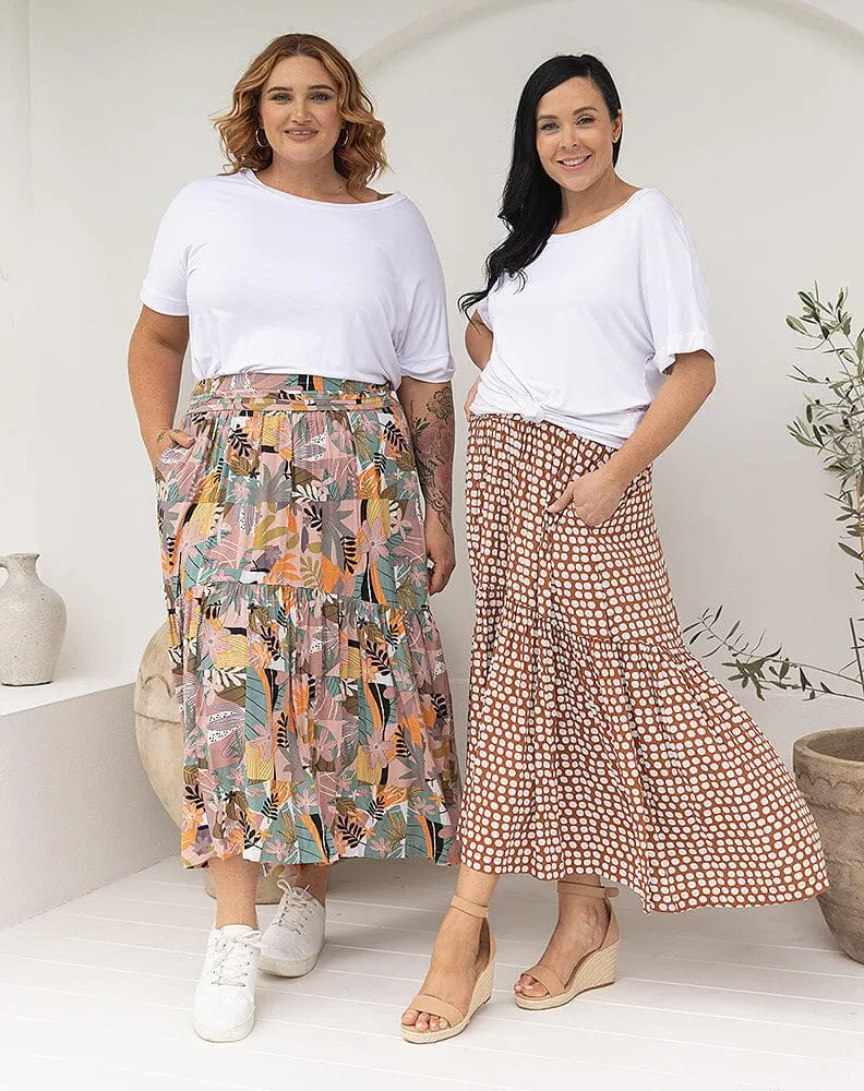 💙 KIRA Long Peachy Multi-Colour Floral Skirt
