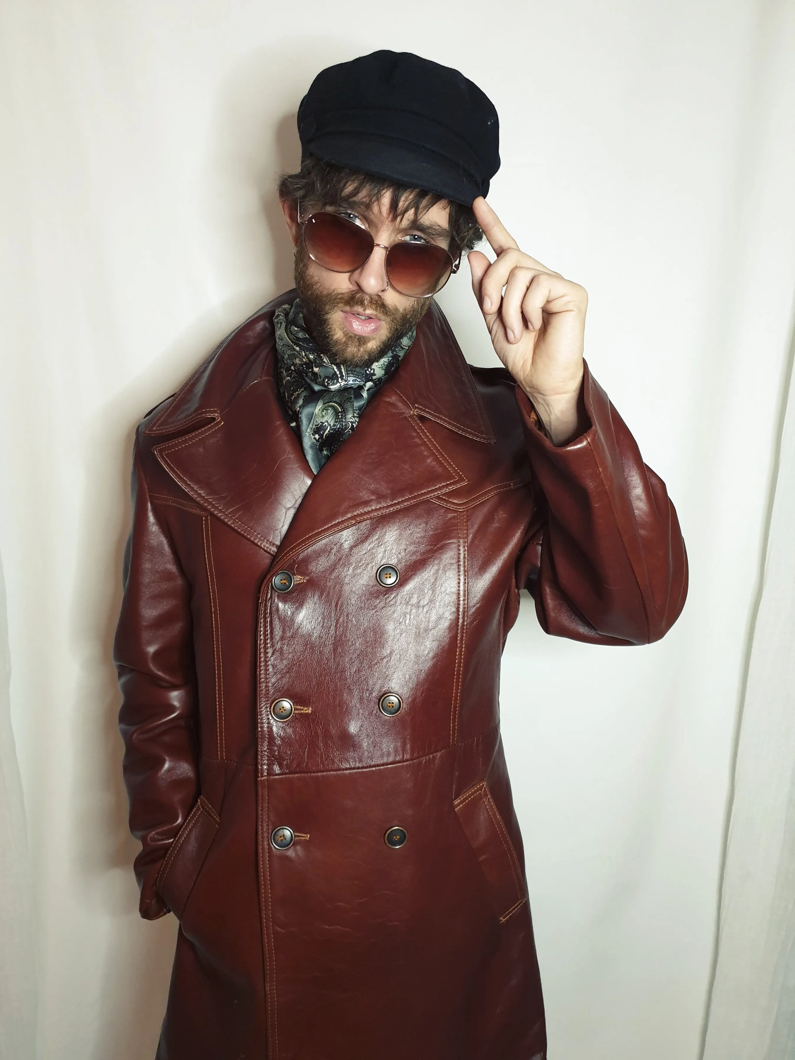1970s leather double breasted trench coat
