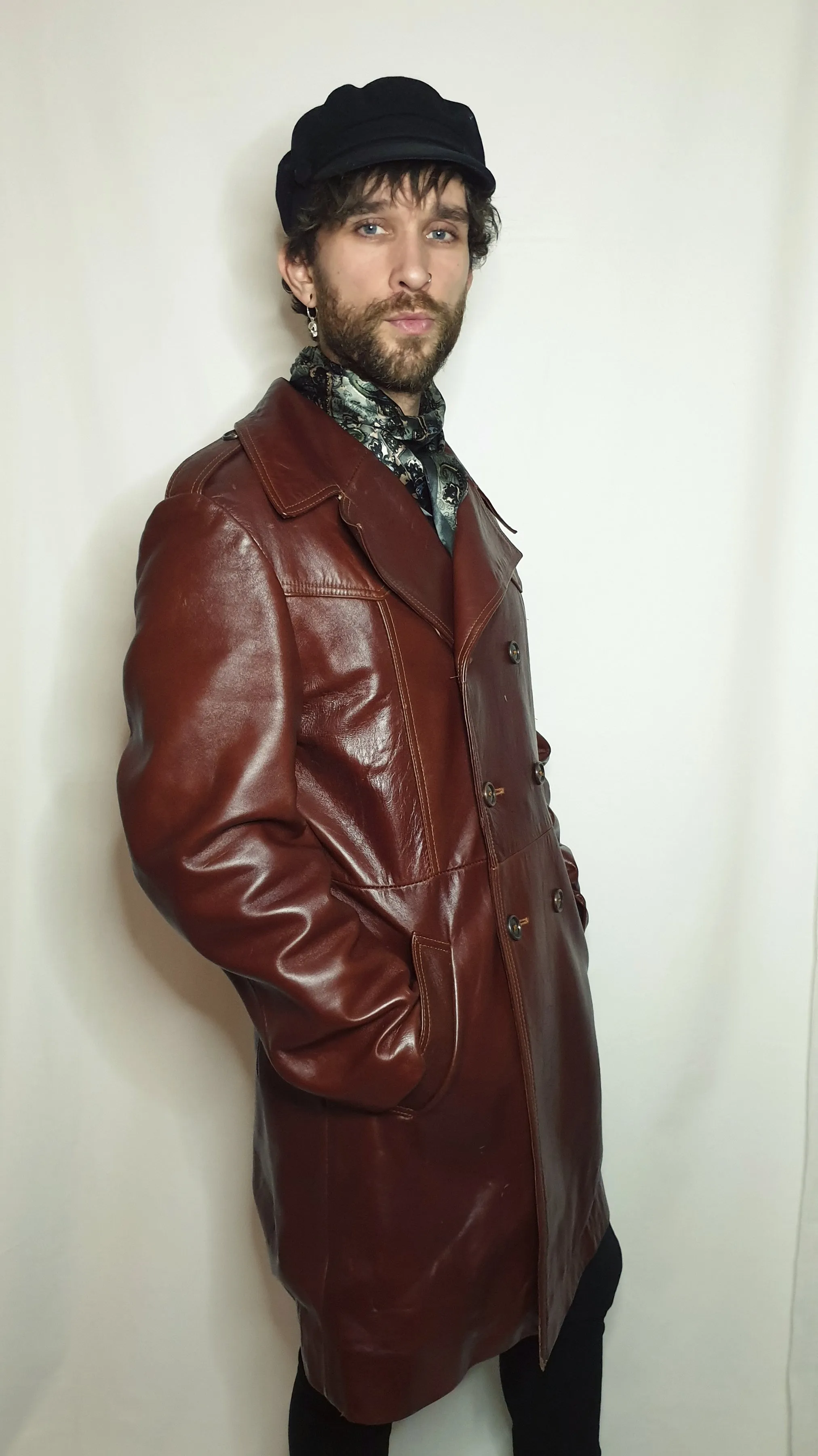 1970s leather double breasted trench coat