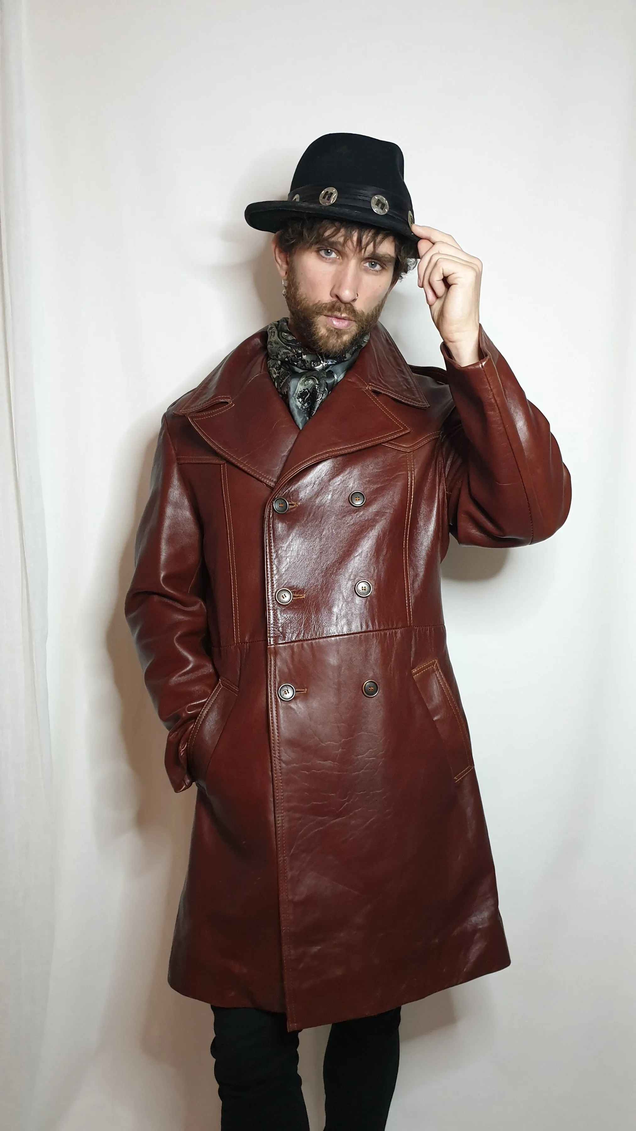 1970s leather double breasted trench coat