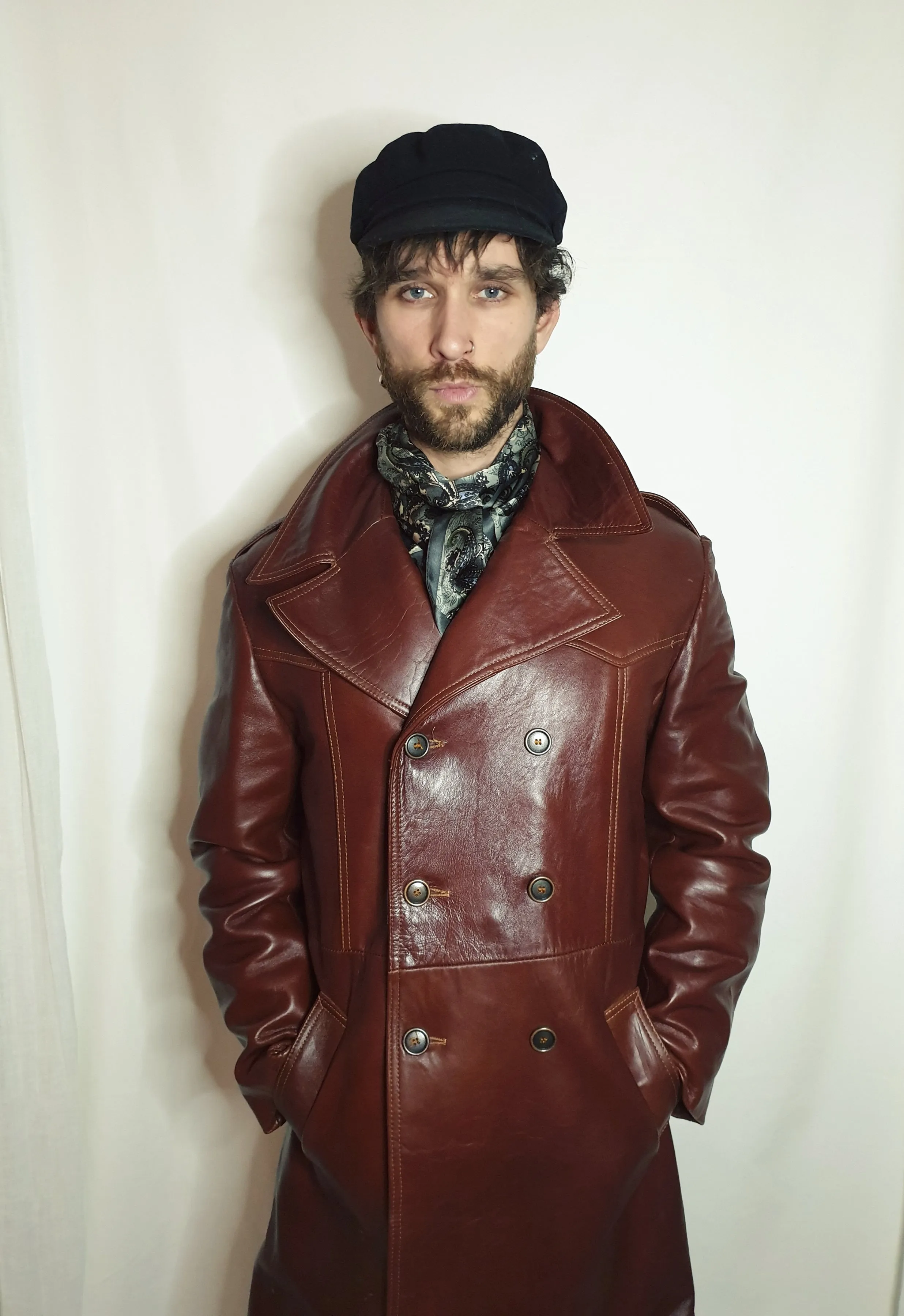 1970s leather double breasted trench coat