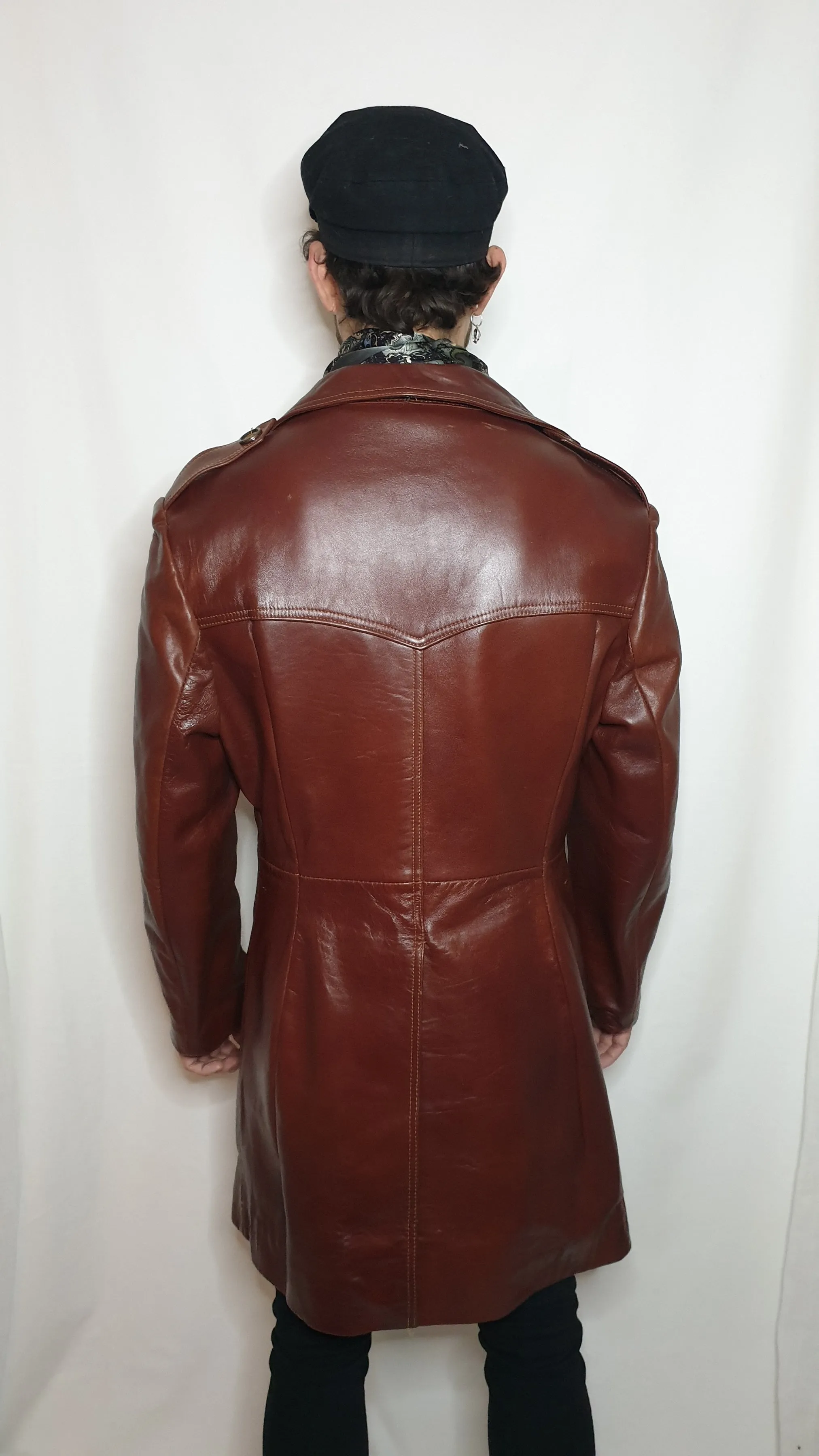 1970s leather double breasted trench coat