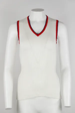 70s white ribbed vest with red and navy trim - S
