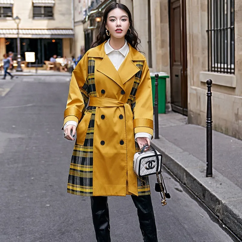 8GIRLS CHECK CONTRAST PANELS DETAIL TRENCH COAT