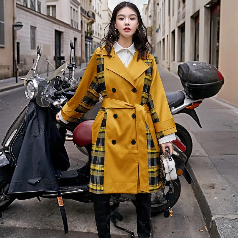 8GIRLS CHECK CONTRAST PANELS DETAIL TRENCH COAT