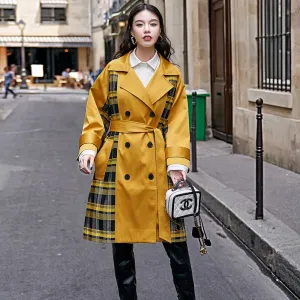 8GIRLS CHECK CONTRAST PANELS DETAIL TRENCH COAT