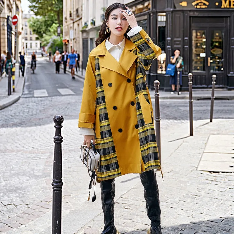 8GIRLS CHECK CONTRAST PANELS DETAIL TRENCH COAT