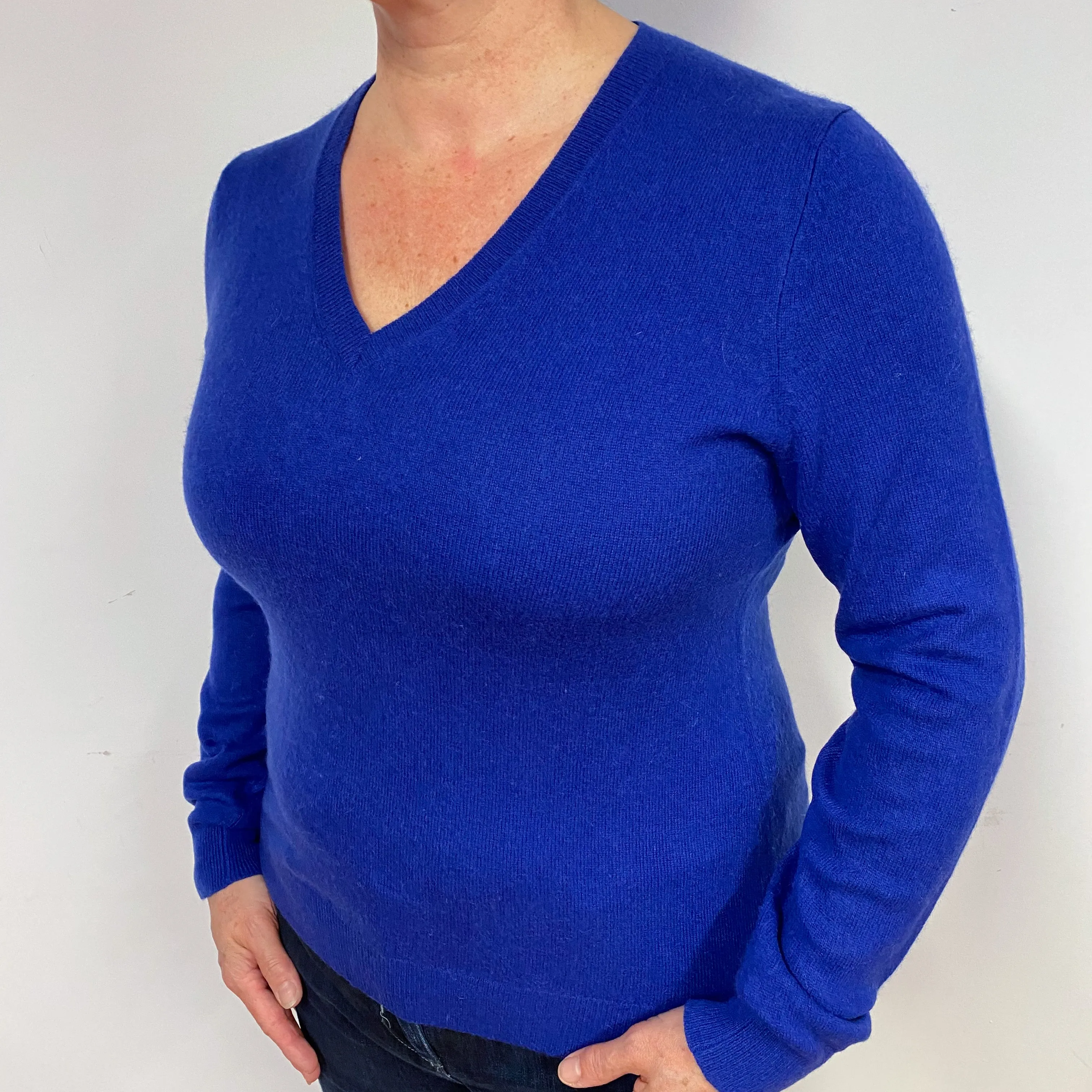 Admiral Blue Cashmere V-Neck Jumper Large