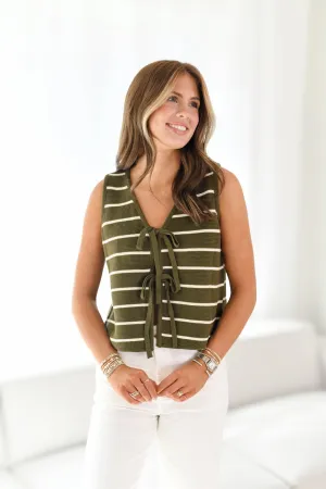 Alden Striped Vest - Olive/White