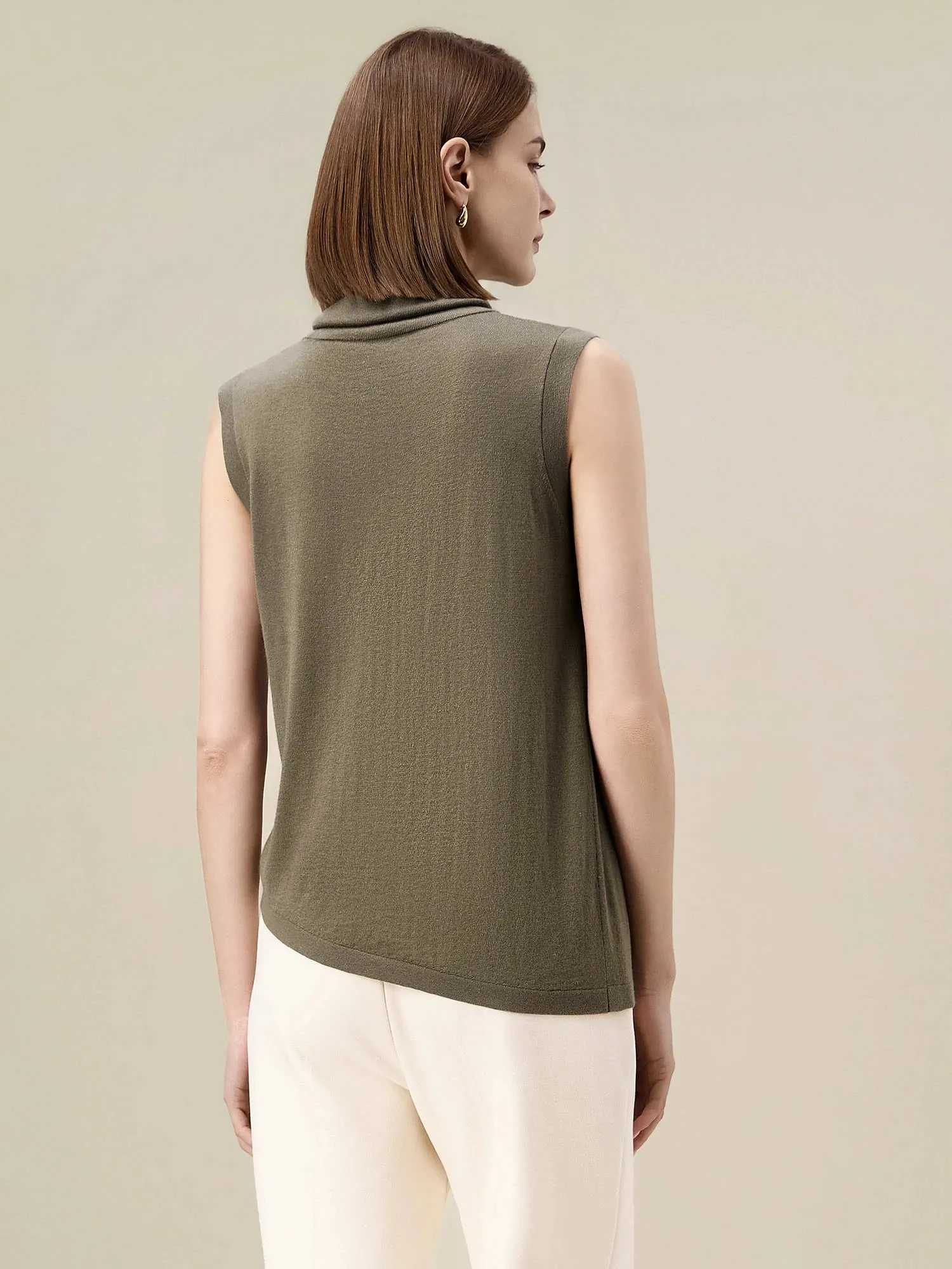 Amoretu Wool Sleeveless Turtleneck Knitted Sweater Tank Top