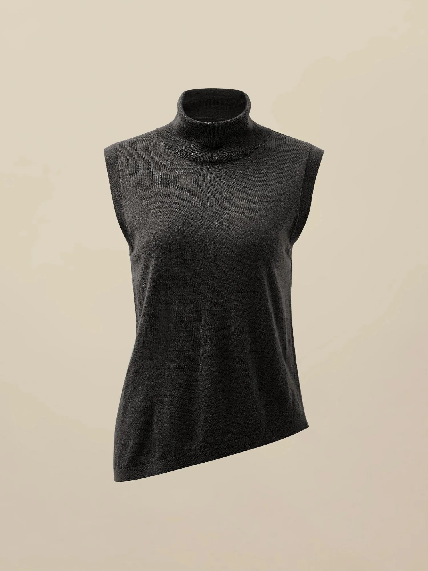 Amoretu Wool Sleeveless Turtleneck Knitted Sweater Tank Top