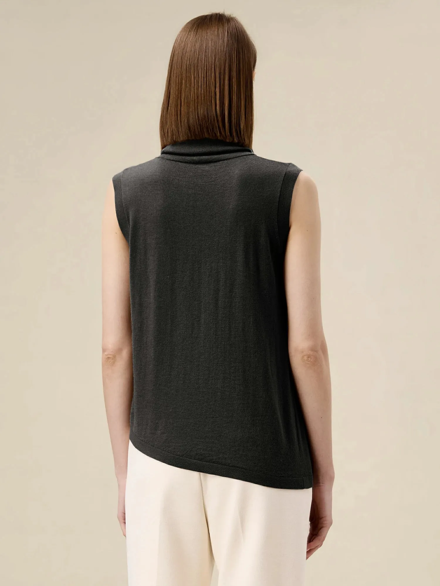 Amoretu Wool Sleeveless Turtleneck Knitted Sweater Tank Top