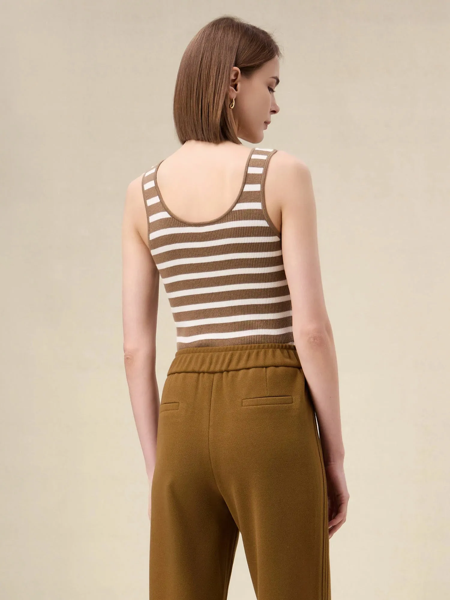 Amoretu Wool U-Neck Striped Knitted Vest
