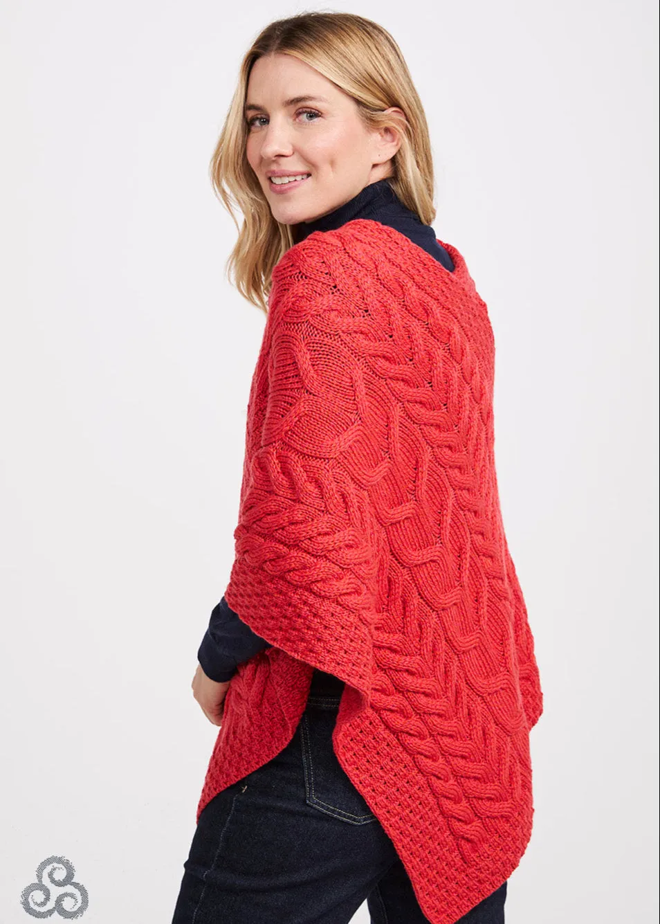 Aran Super Soft Poncho | Coral - Clearance