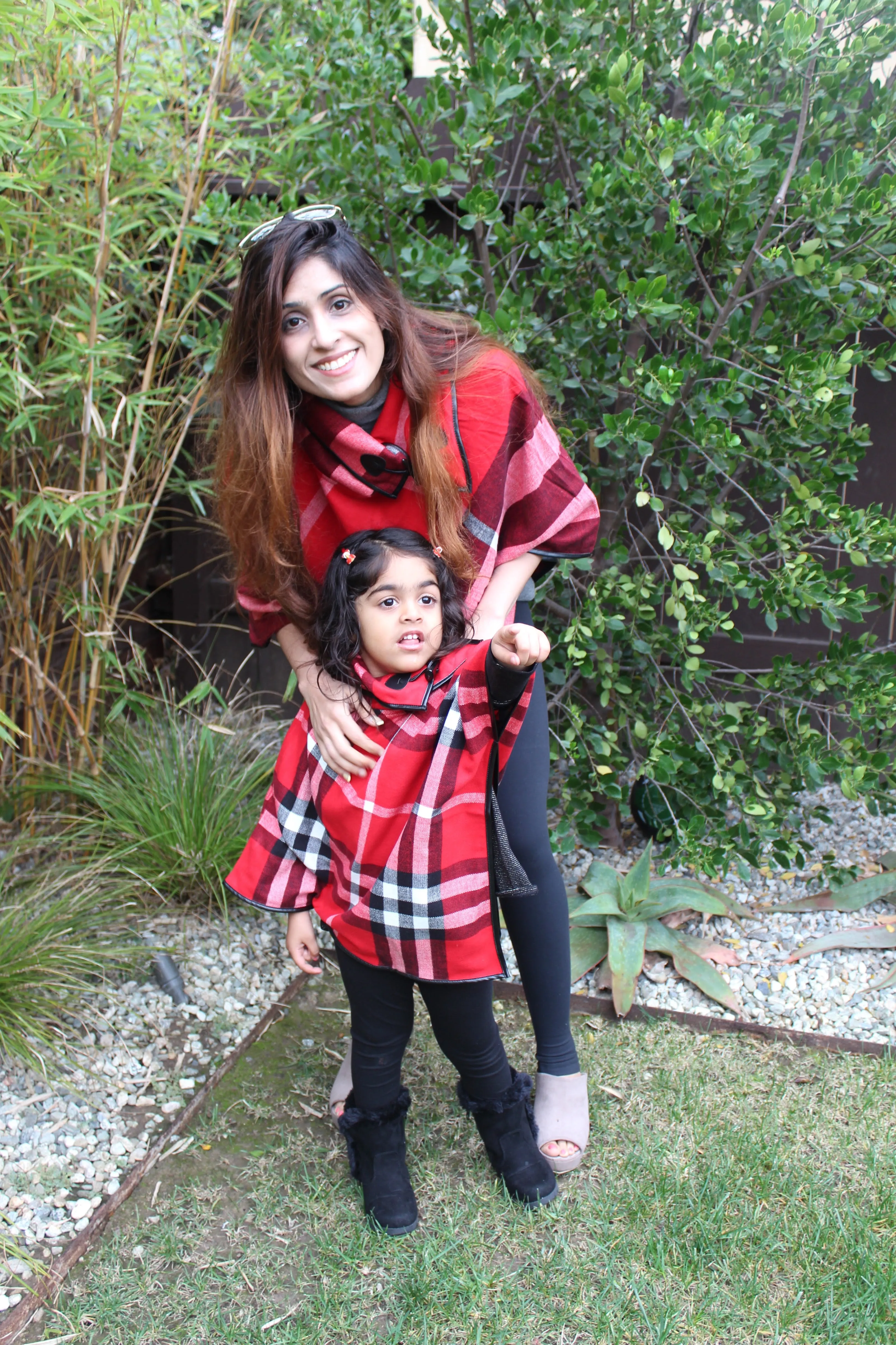 Aria Mommy and Me Plaid Poncho - Mother Daughter Matching 2-Piece Set (4 Colors)