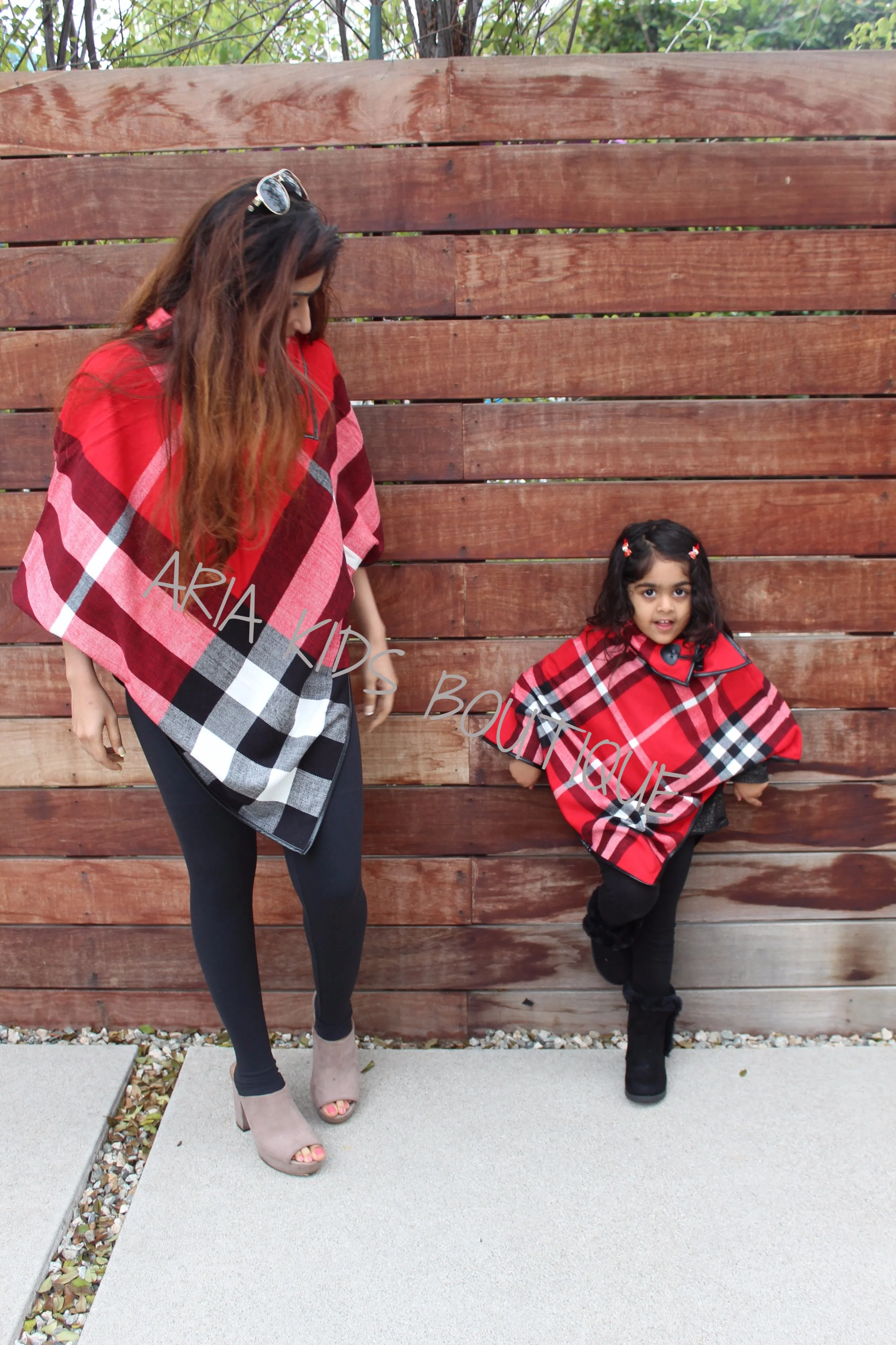 Aria Mommy and Me Plaid Poncho - Mother Daughter Matching 2-Piece Set (4 Colors)