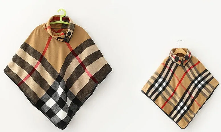 Aria Mommy and Me Plaid Poncho - Mother Daughter Matching 2-Piece Set (4 Colors)