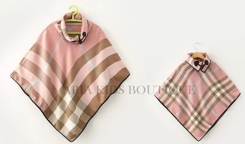 Aria Mommy and Me Plaid Poncho - Mother Daughter Matching 2-Piece Set (4 Colors)