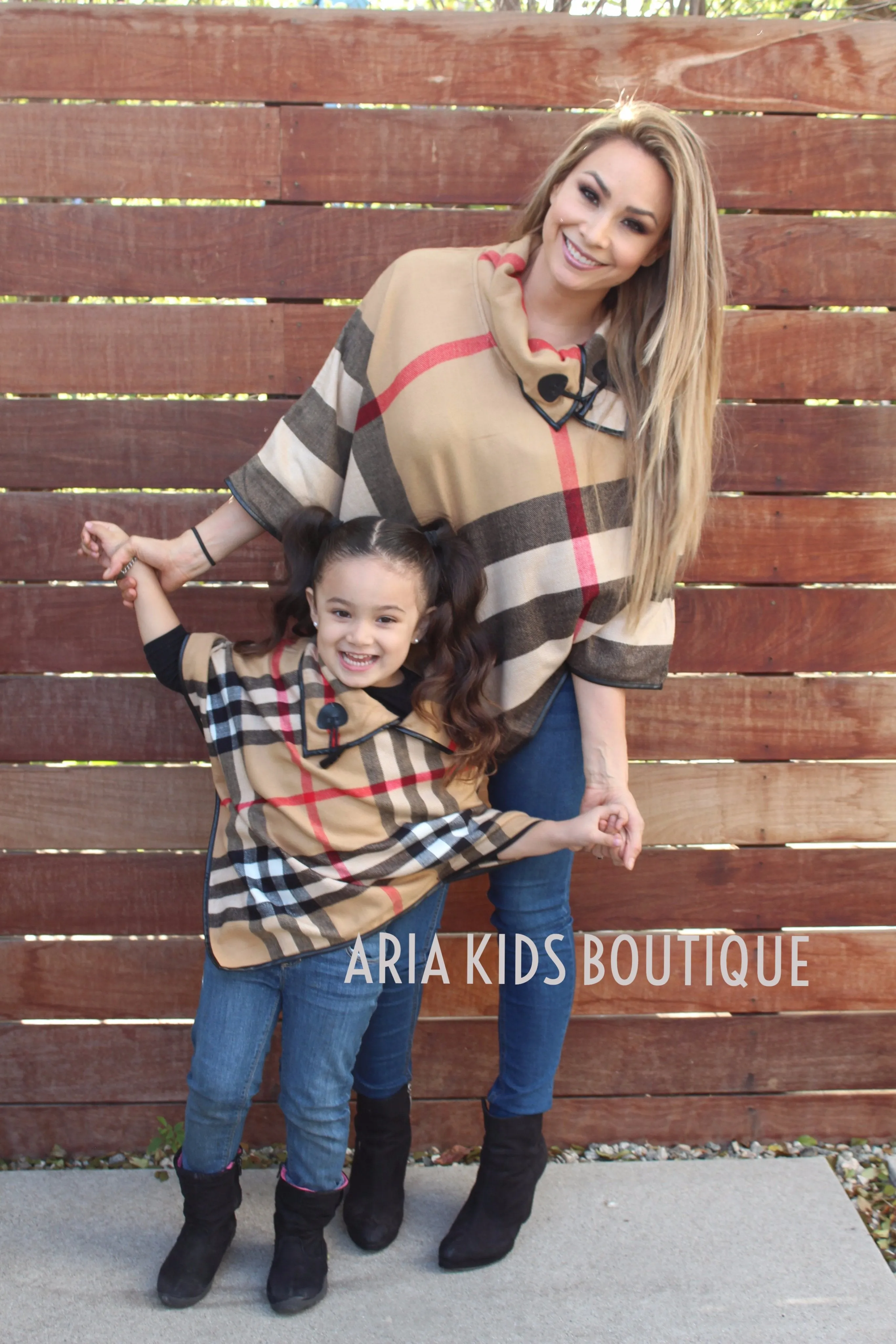 Aria Mommy and Me Plaid Poncho - Mother Daughter Matching 2-Piece Set (4 Colors)