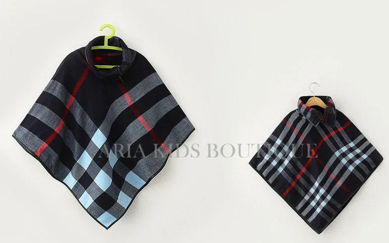 Aria Mommy and Me Plaid Poncho - Mother Daughter Matching 2-Piece Set (4 Colors)