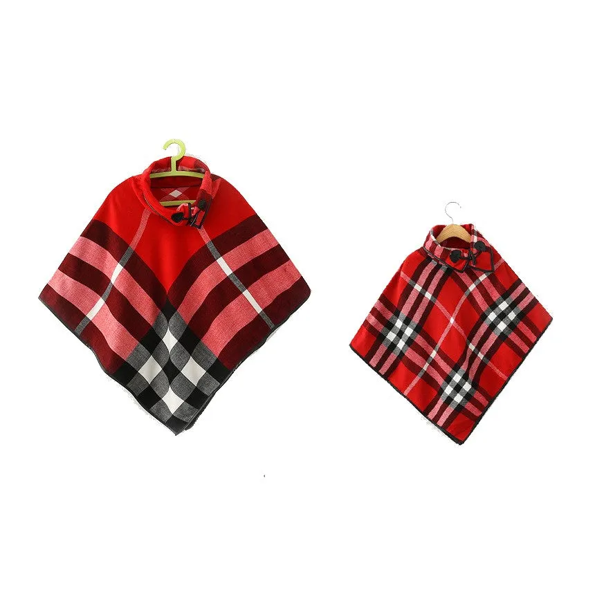 Aria Mommy and Me Plaid Poncho - Mother Daughter Matching 2-Piece Set (4 Colors)