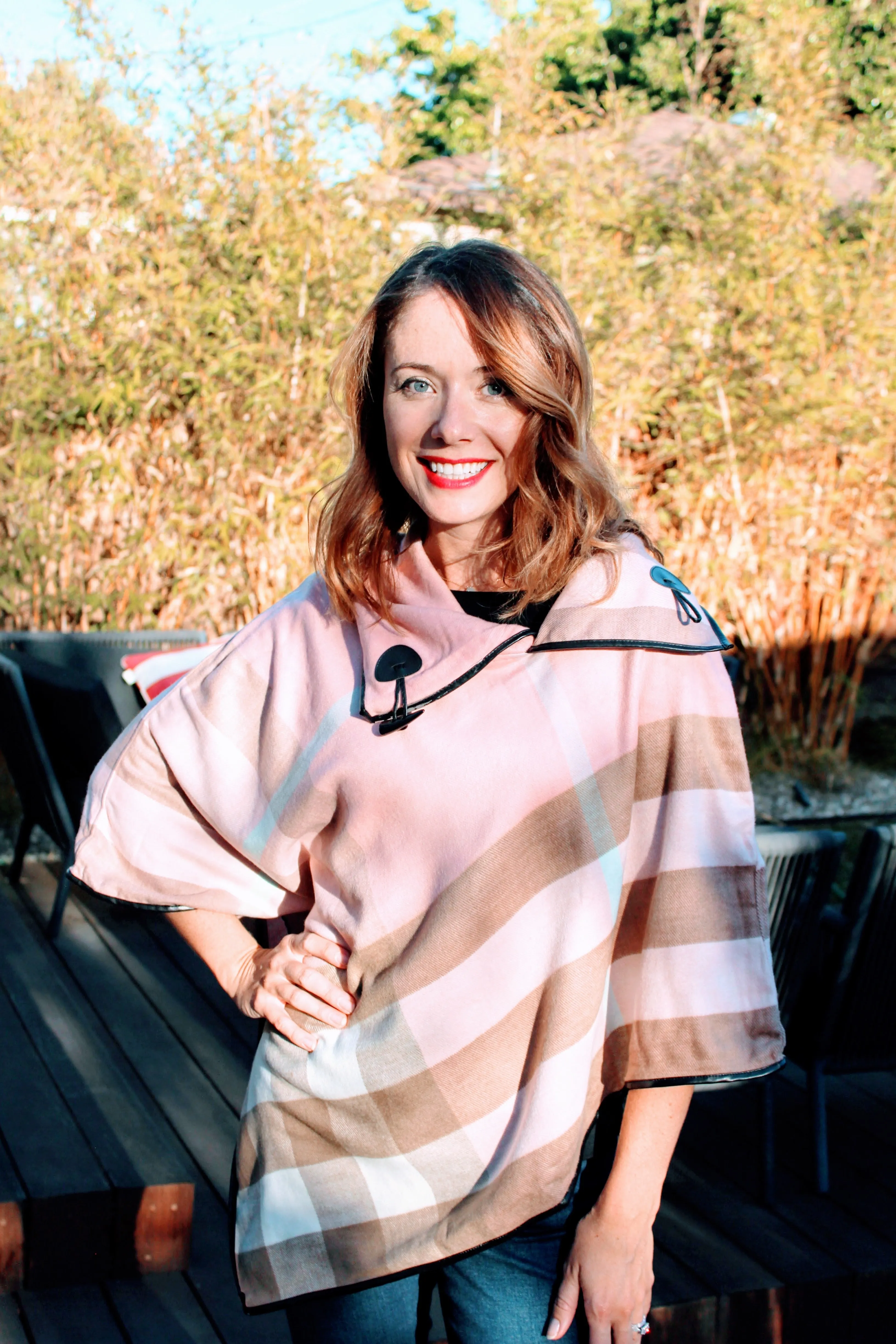 Aria Mommy and Me Plaid Poncho - Mother Daughter Matching 2-Piece Set (4 Colors)
