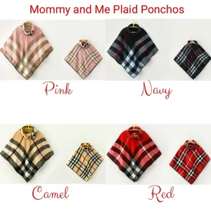 Aria Mommy and Me Plaid Poncho - Mother Daughter Matching 2-Piece Set (4 Colors)