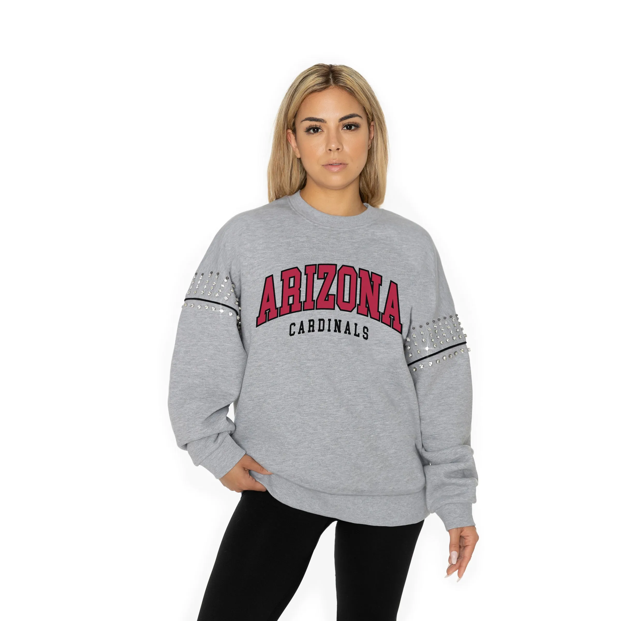 ARIZONA CARDINALS COMPETITIVE EDGE JEWEL TRIM SLEEVE FLEECE PULLOVER