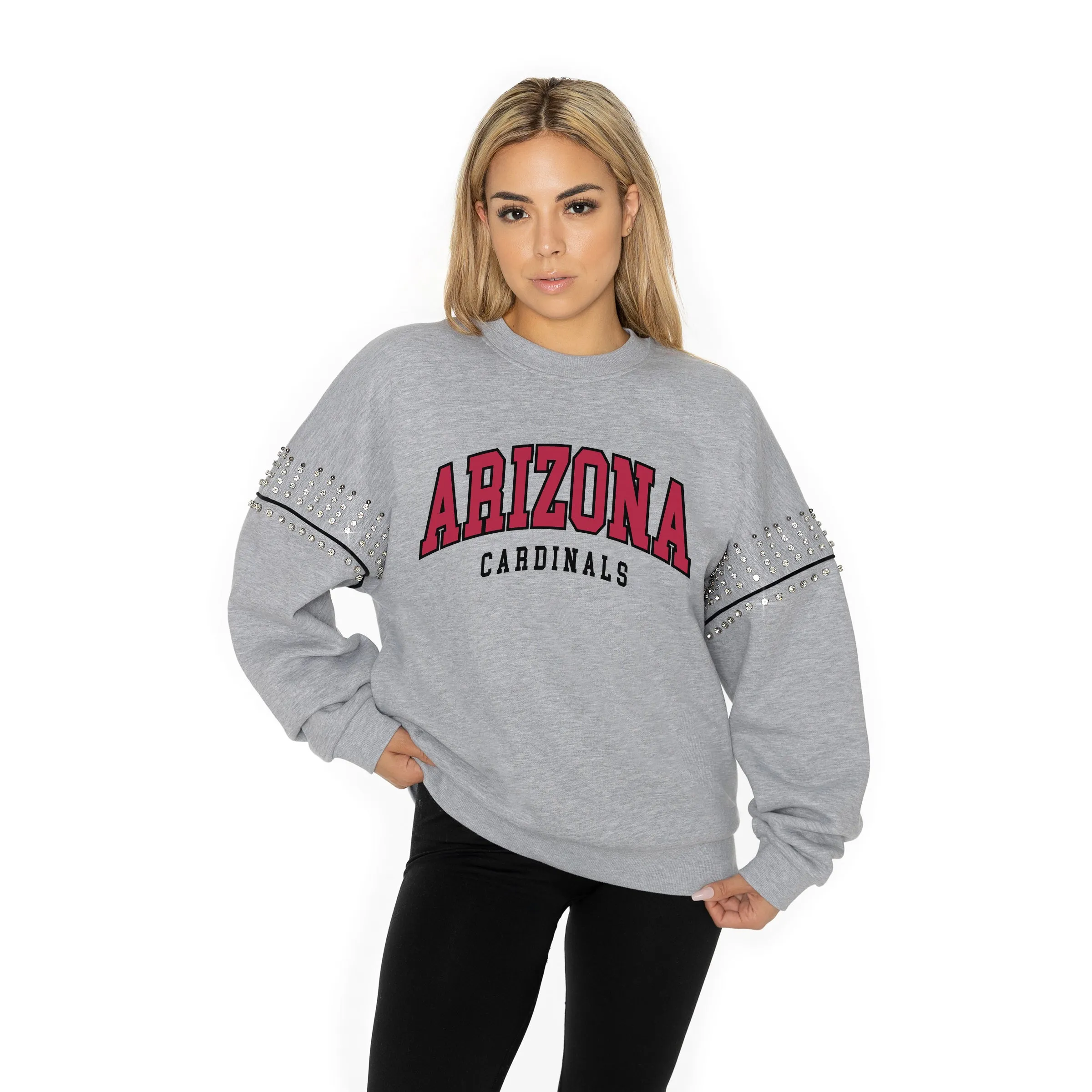 ARIZONA CARDINALS COMPETITIVE EDGE JEWEL TRIM SLEEVE FLEECE PULLOVER