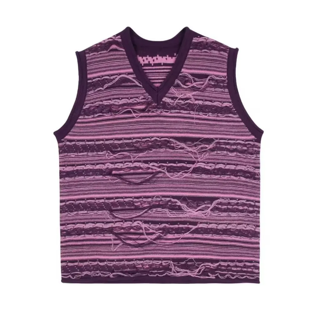 Art V-Neck Fringed Knitted Vest
