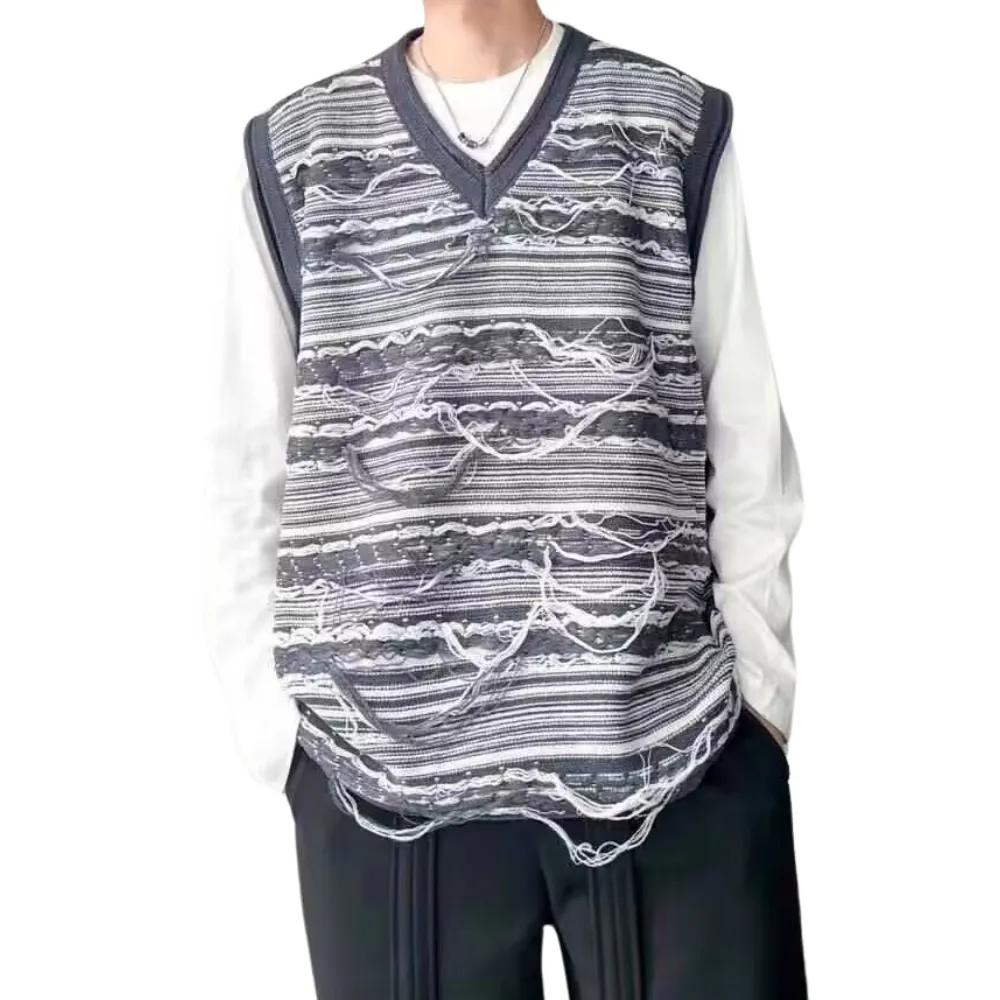 Art V-Neck Fringed Knitted Vest
