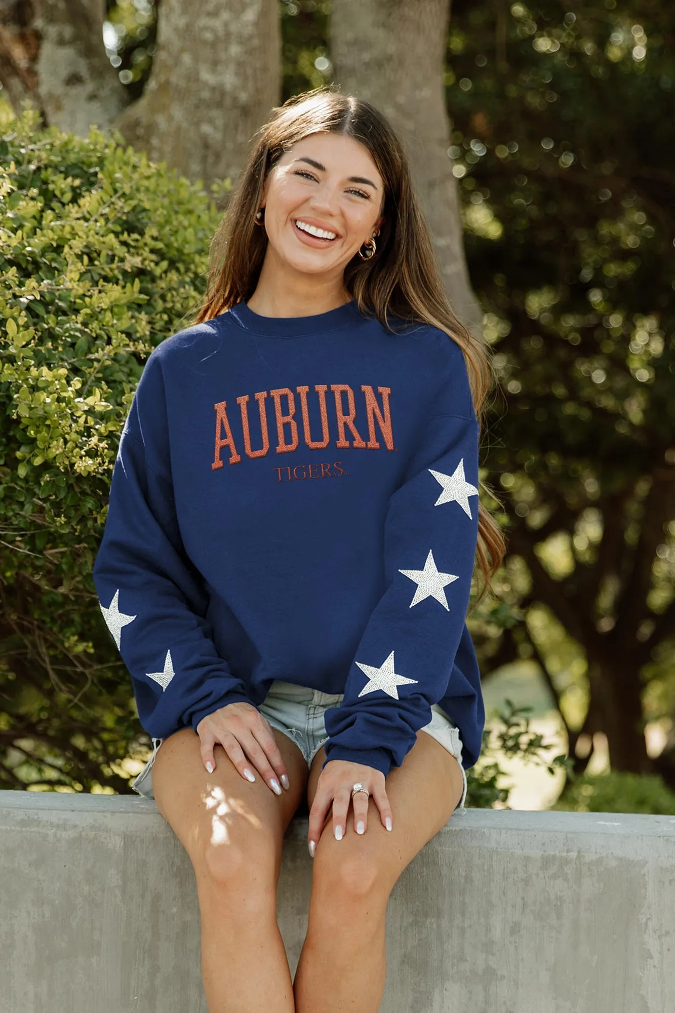 AUBURN TIGERS WINNING TEAM EMBELLISHED SLEEVE CREWNECK PULLOVER BY MADI PREWETT TROUTT