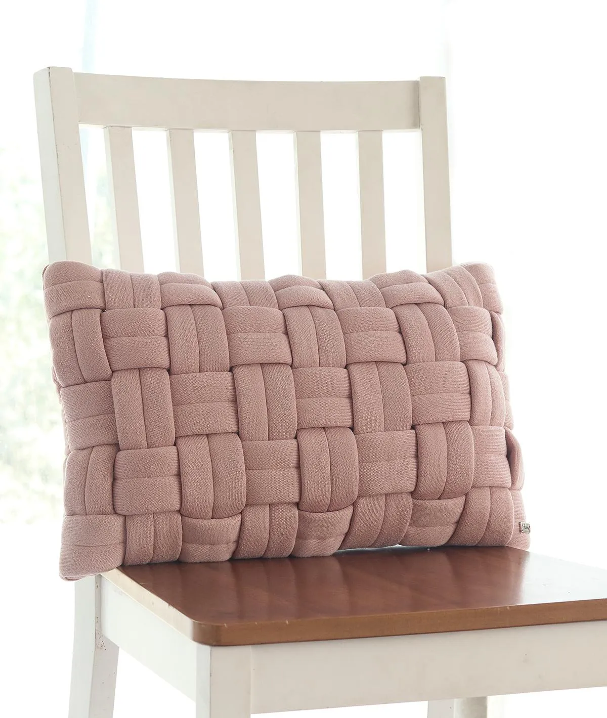 Basket Knit Cotton Knitted Decorative Cameo Pink Color 12 x 20 Inches Pillow Covers