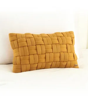 Basket Knit Cotton Knitted Decorative Mustard Color 12 x 20 Inches Pillow Cover
