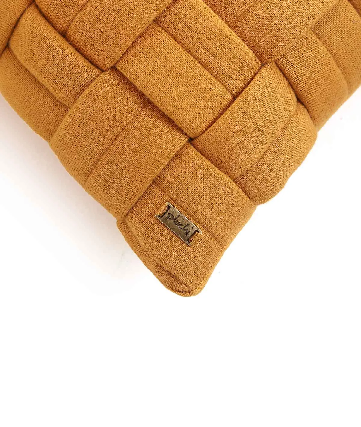 Basket Knit Cotton Knitted Decorative Mustard Color 12 x 20 Inches Pillow Cover