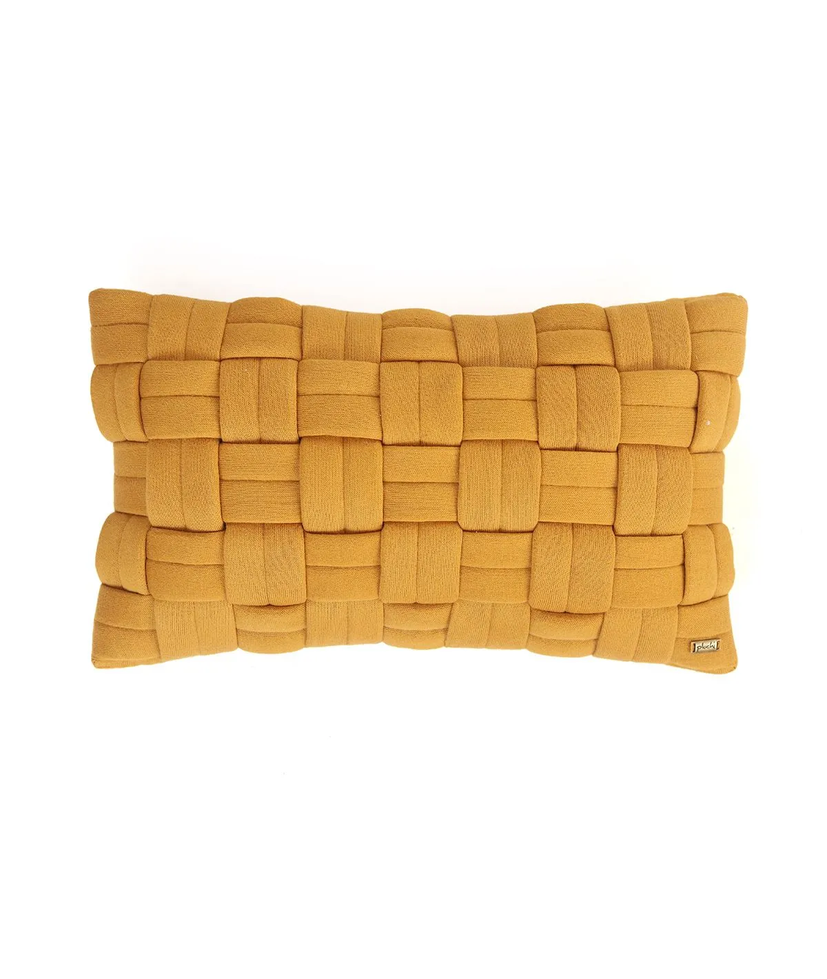 Basket Knit Cotton Knitted Decorative Mustard Color 12 x 20 Inches Pillow Cover