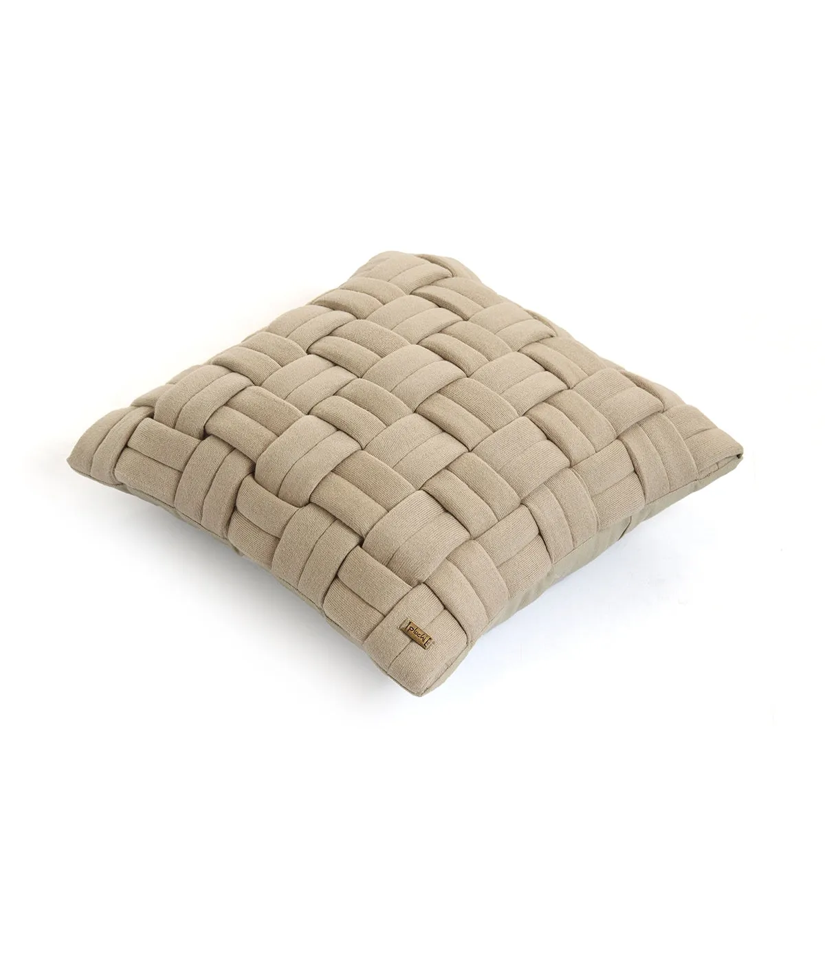Basket Knit Cotton Knitted Decorative Sandy Brown Color 16 x 16 Inches Cushion Cover