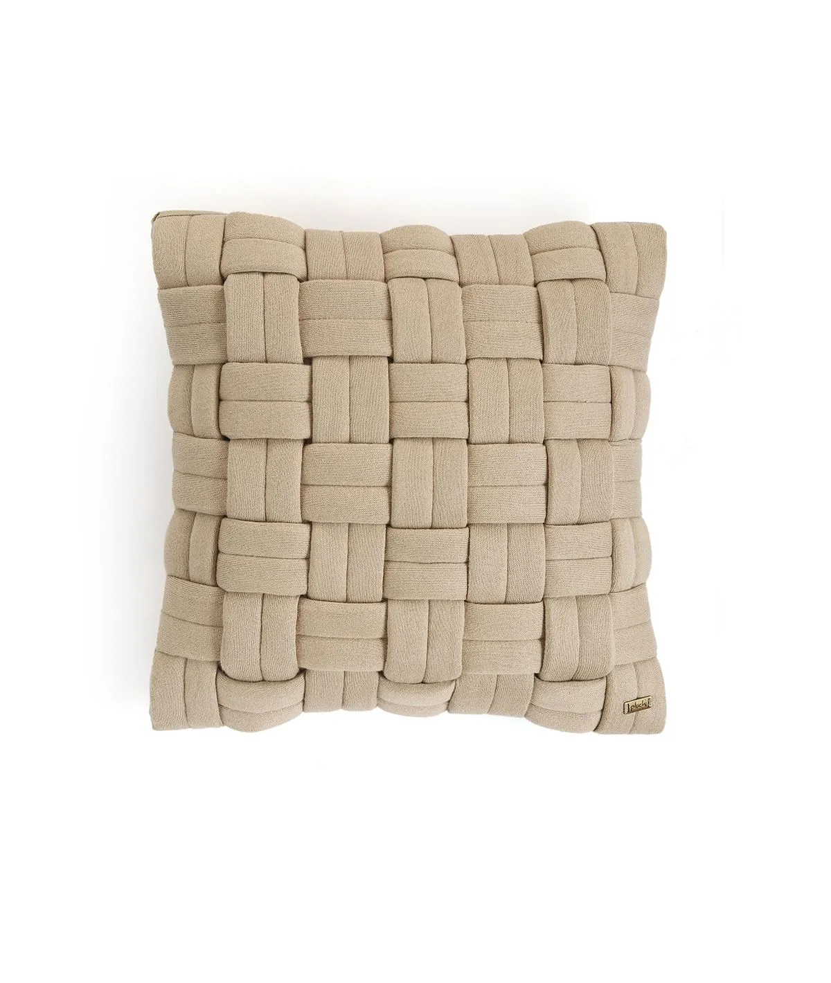 Basket Knit Cotton Knitted Decorative Sandy Brown Color 16 x 16 Inches Cushion Cover