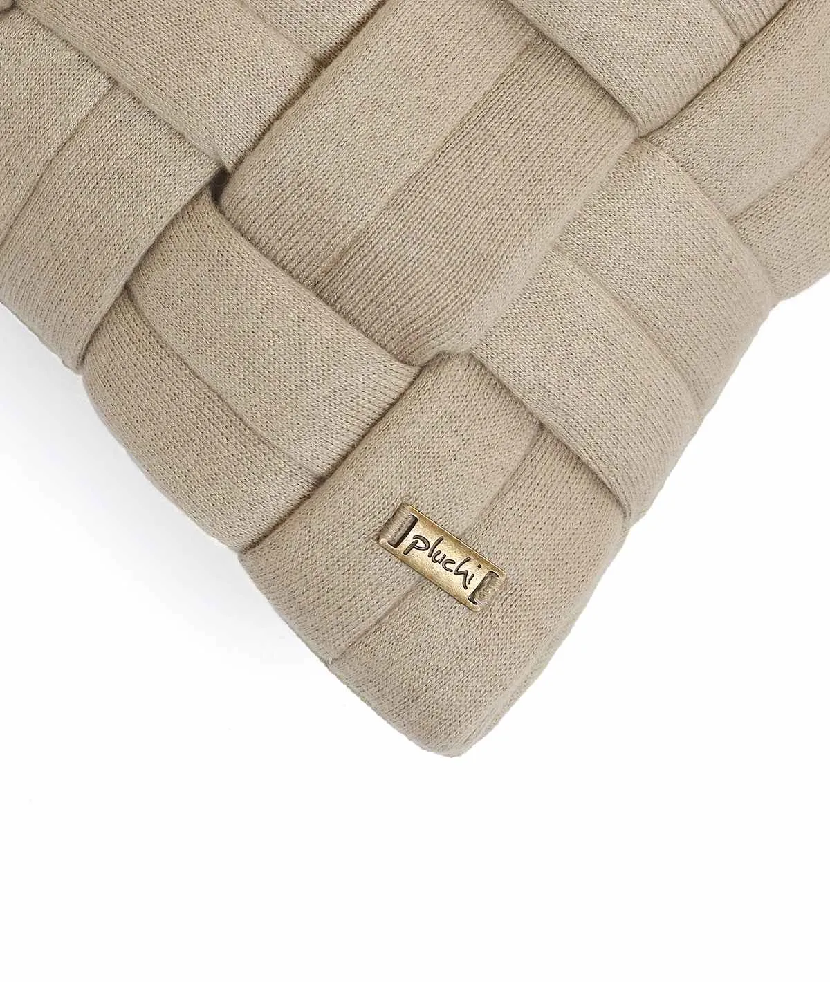 Basket Knit Cotton Knitted Decorative Sandy Brown Color 16 x 16 Inches Cushion Cover