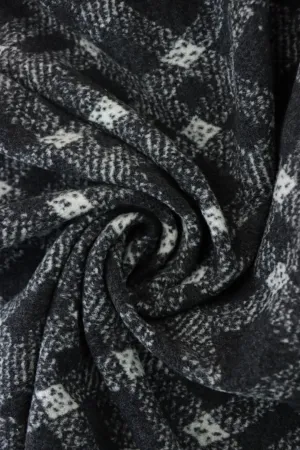 Black & White Diagonal Plaid Faux Wool Fleece Coating