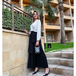 Black crepe layered skirt