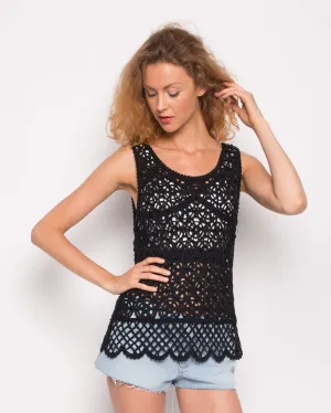 Black Floral Crochet Vest Top (75A)