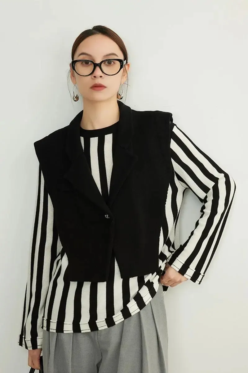 Black Wool Blend Knitted Shawl Vest