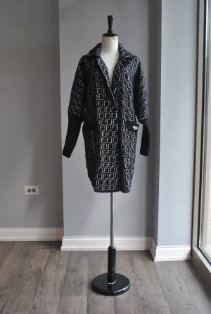BLCK AND WHITE PRINT ALPAKA COAT