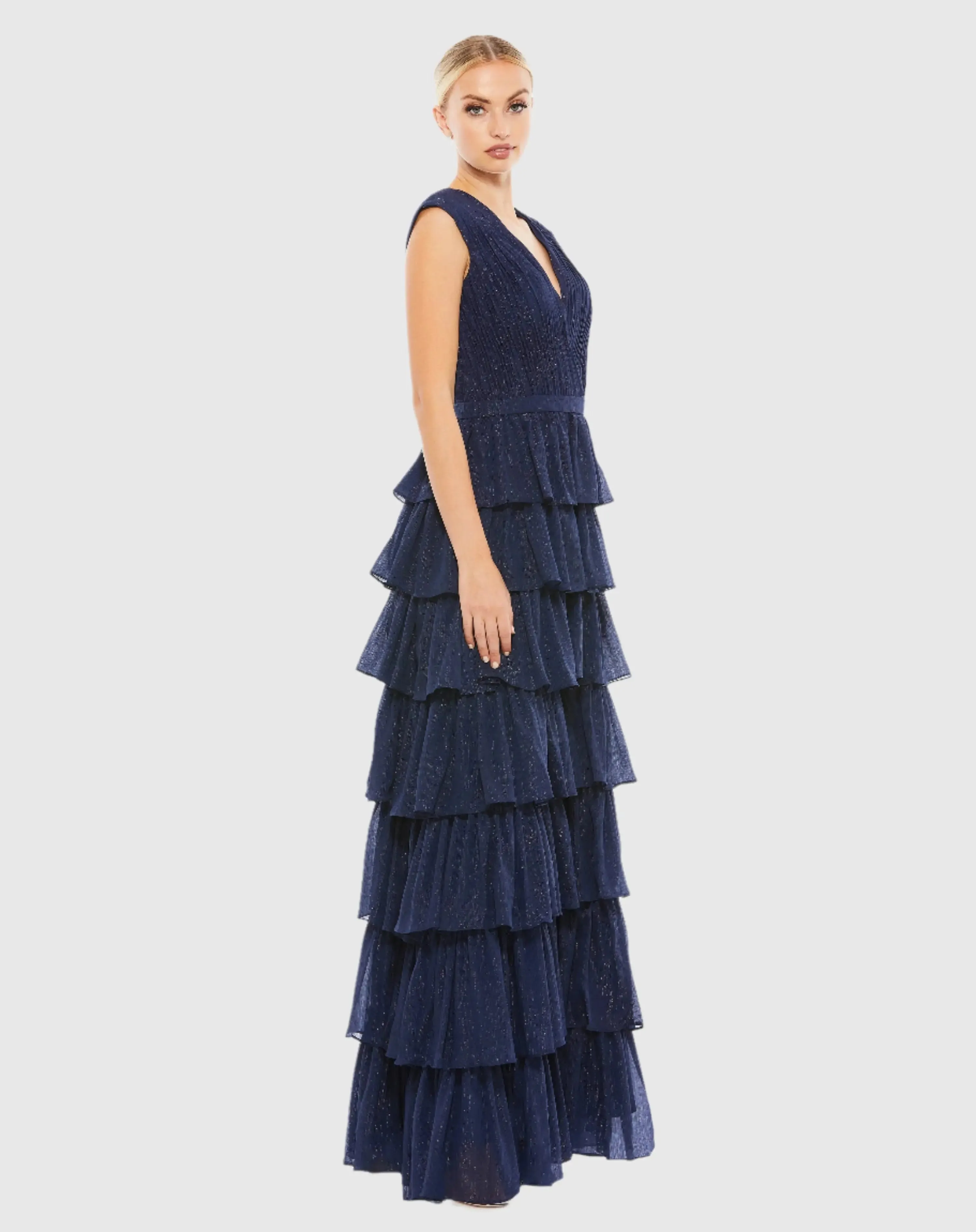 Blue Sparkly Ruffle Layered Gown