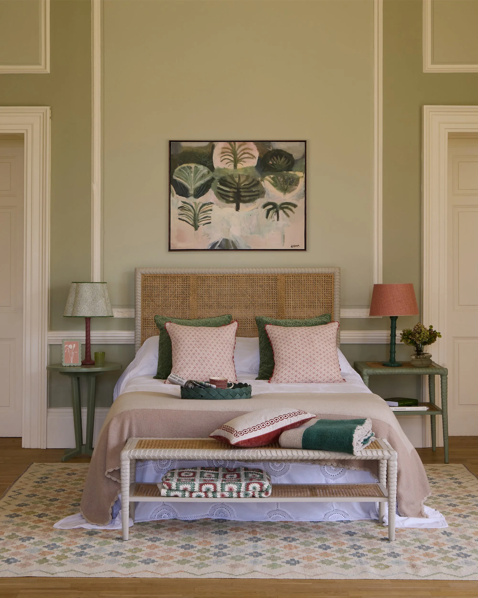 Bordered Knitted Throw - Green